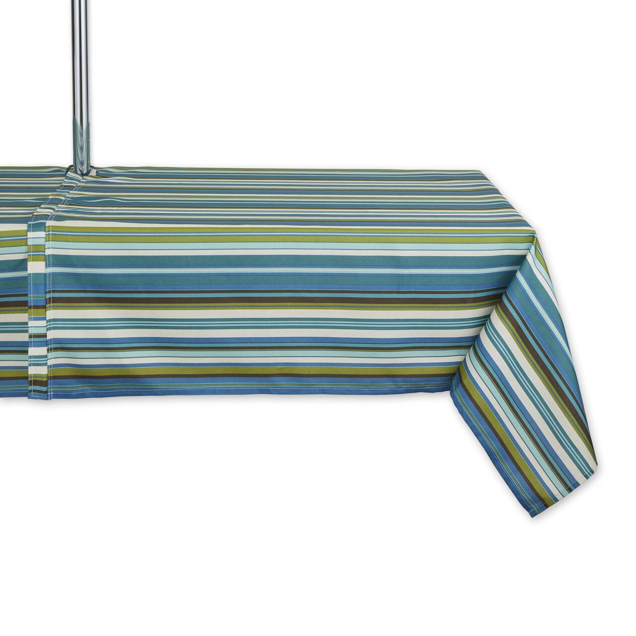 Beachy Stripe Print Outdoor Tablecloth with Zipper, 60" x 84"